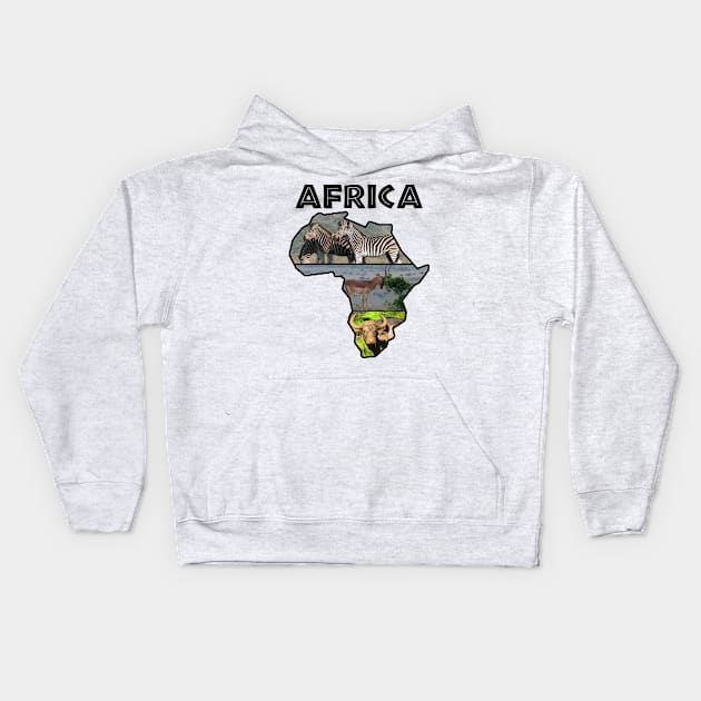 African Wildlife Continent Collage Map Kids Hoodie by PathblazerStudios